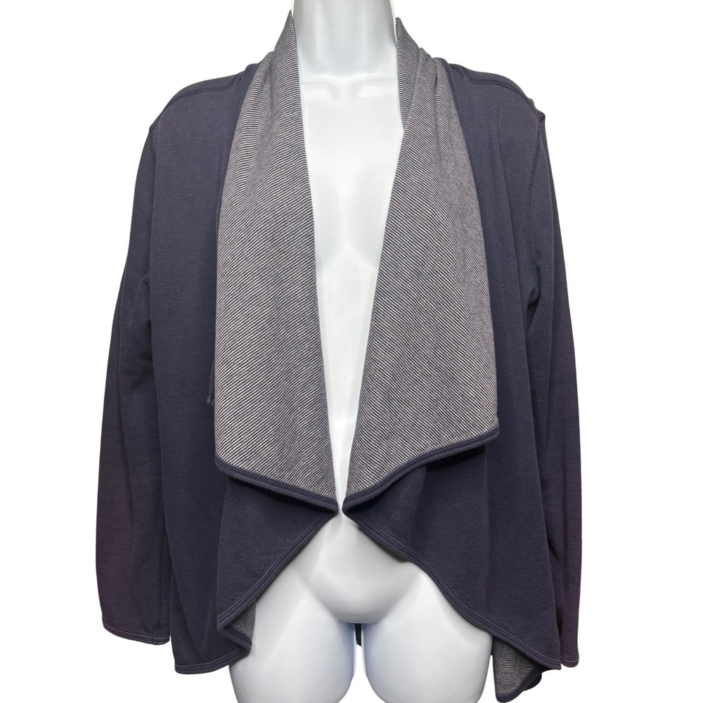 TALBOTS Womens Navy Blue Drape Neck Open Front Cardigan S Office Classic Coastal